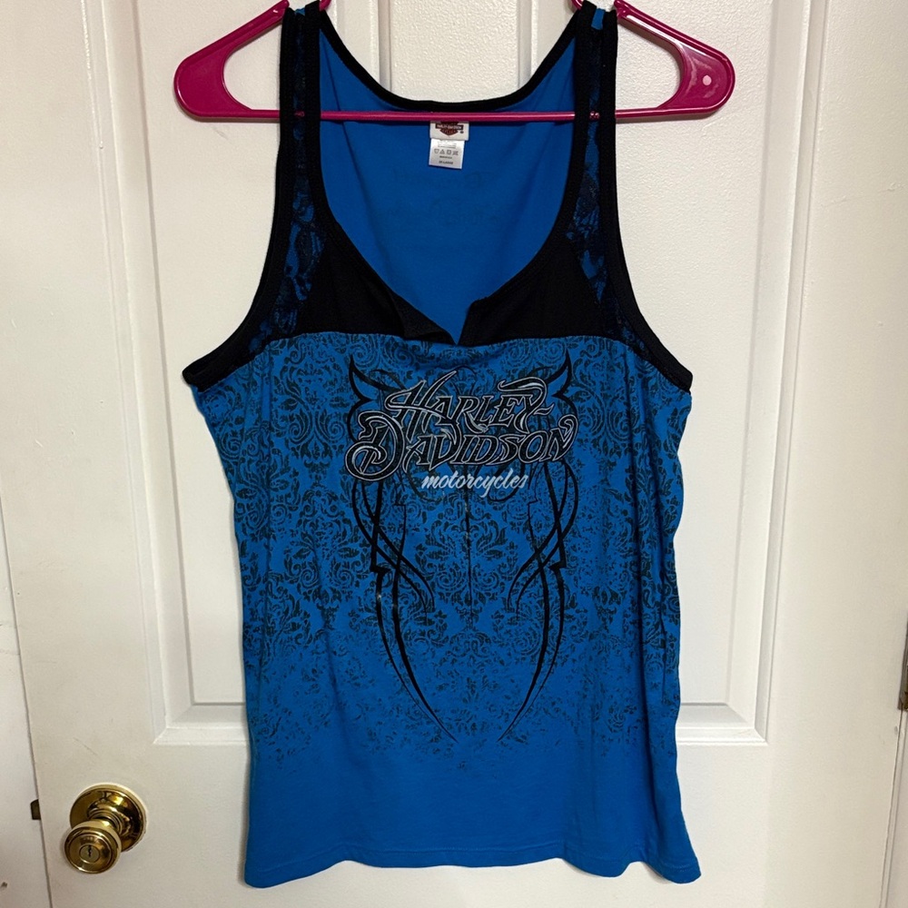 Harley-Davidson Blue and Black Graphic Racerback Tank